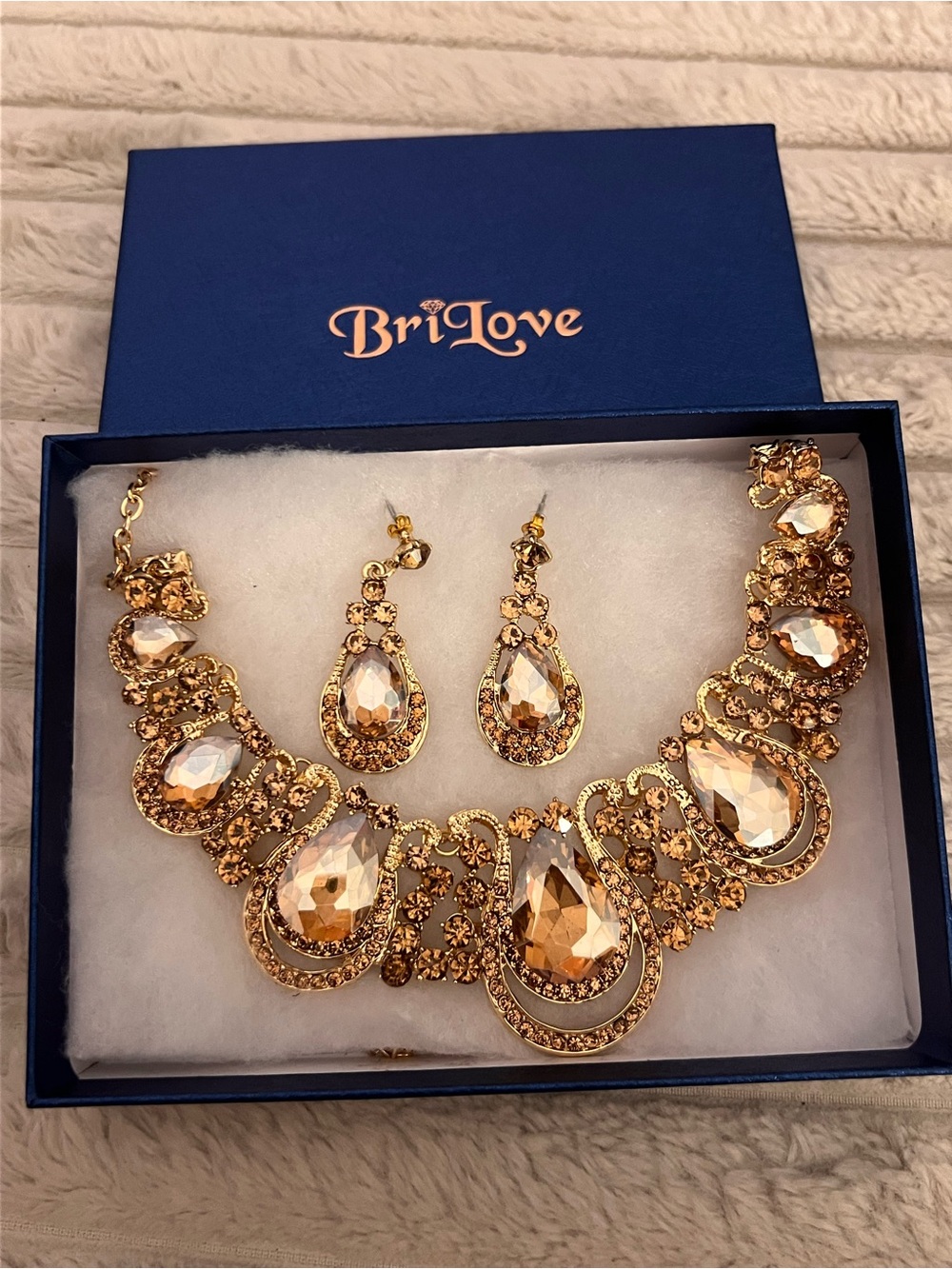 Love Gold-Tone Teardrop Statement Necklace with Matching Earrings
